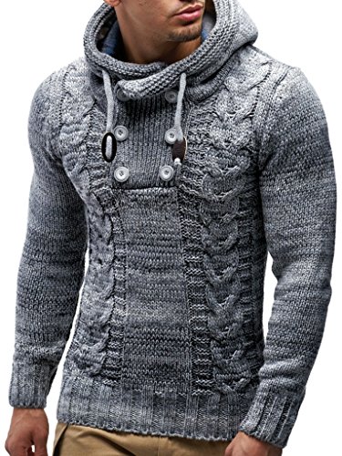 LEIF NELSON Herren Pullover Hoodie Kapuzenpullover Strickpullover Longsleeve Sweater Sweatshirt Pulli LN20227; Größe 4XL, Grau