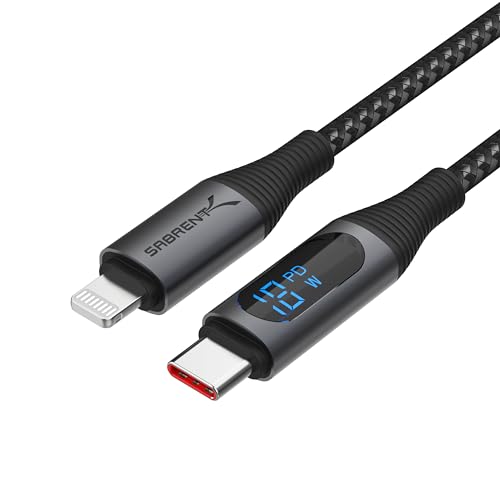 SABRENT USB-C auf Lightning-Kabel mit Smart-Display, 2 m lang, Apple-MFI-zertifiziert, 60 W Lade- und 480 Mbit/s Datenübertragungsgeschwindigkeiten, für Handys, iPads, iPods, MacBooks (CB-C2L2)