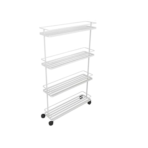 Küchen-Gap-Lagerregal, Kühlschrank-Eisen-Lagerregal mit schmaler Lücke, Trolley-Badezimmerboden, mehrschichtiges Gap-Lagerregal (Color : Blanc, CH : 4)