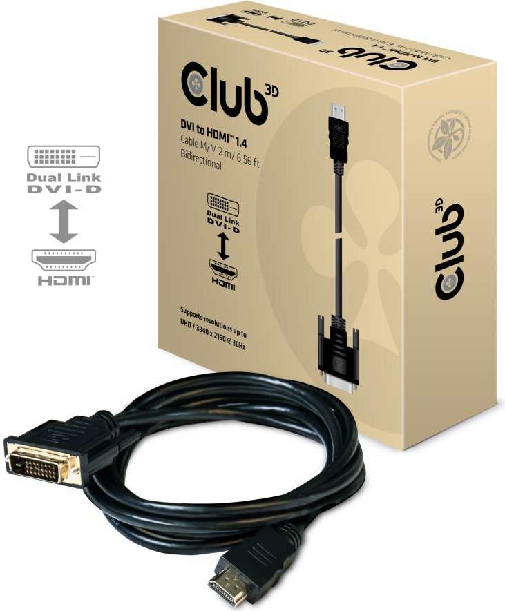 Club 3D CAC-1210 - Videokabel - Dual Link - HDMI / DVI - DVI-D (M) bis HDMI (M) - 2,0m - 4K Unterstützung (CAC-1210)