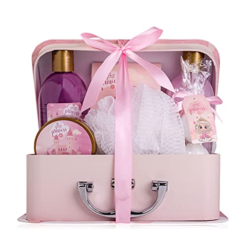 Accentra Bade- und Dusch- Set Little Princess für Jugendliche und Mädchen, mit süßem Erdbeere & Vanille Duft, 7-teiliges Geschenk-Set verpackt in einem Papierkoffer
