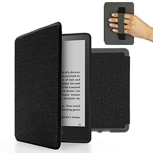 MyGadget Hülle für Amazon Kindle Paperwhite 11 .Generation (ab 2021 - 6, 8 Zoll) mit Handschlaufe & Auto Sleep / Wake Funktion - Flip Case in Schwarz