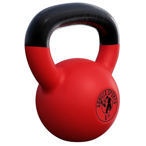 GORILLA SPORTS® Kettlebell 6 kg Vinyl – Kugelhantel Red Rubber aus Gusseisen mit Neoprenhülle - TÜVRheinland Zertifiziert