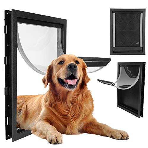 Große Haustiertür, große mittelgroße abnehmbare Einbautür für Innen- und Außentüren, einfache Installation Einbau-Magnet für Hundetüren(Schwarz)