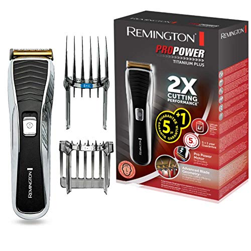 Remington Haar- und Bartschneider Pro Power Titanium Plus HC7150, verstellbare Aufsteckkämme, 2-mal schnellere Schneidleistung