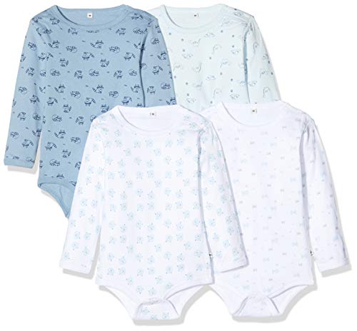 Pippi Unisex Baby 4er Pack Aufdruck, Langarm Formender Body, Blau (Lightblue 701), (Herstellergröße:68)