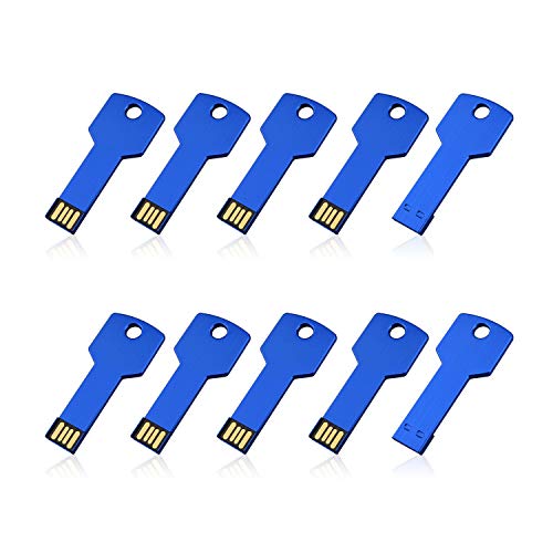 RAOYI USB-Flash-Laufwerk, 2 GB, Metall, Schlüssel-Design, USB 2.0, Blau, 10 Stück