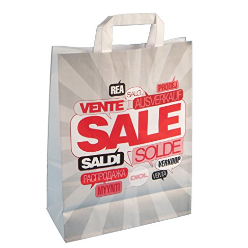 250 Papiertragetaschen Einkaufstüten Tragetaschen aus Papier 26+12x35cm 80g/m² weiß mit Neutralmotiv Sale