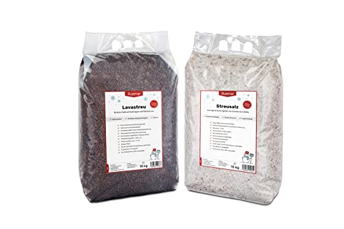 Lavastreu und Streusalz je 15 kg Sack - Salz Effektiv und Schnell - Lavastreu als Streusalz Ersatz Umweltfreundlich