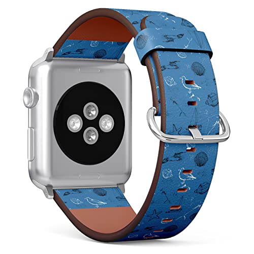 IKIKI-TECH Kompatibel mit Apple Watch-Armband, 38 mm, 40 mm, 41 mm (Möwen-Yacht-Muschel-Muster), Ersatzarmband aus veganem Leder für iWatch Serie 8, 7, 6, 5, 4, 3, 2, 1 Ultra SE
