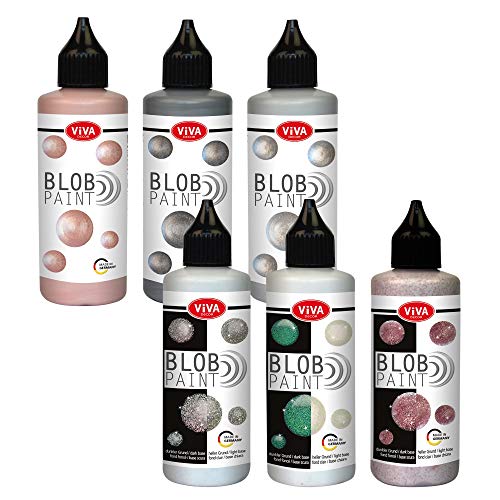Viva Decor Blob Paint Set (Sparkling Rose, 6 x 90 ml) - gebrauchsfertiges Acrylfarbe Set für Blob Painting Dot Painting Art - Dotting Tool für Leinwand, Mandala