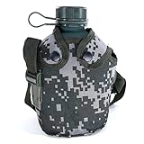 HNJZX Aluminium Wasserflasche,Camouflage-Wasserflasche,1L Aluminium Camping Wasserflasche,Camping-Wasserflasche mit Riemen, mit Abdecktasche für Camping Wandern Rucksack-Jagd (Waldtarnung)