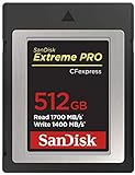 SanDisk Extreme PRO CFexpress Speicherkarte Typ B 512 GB (Lesegeschwindigkeiten bis 1700 MB/s, für RAW 4K-Video, XQD-Kompatibilität, RescuePro Deluxe Wiederherstellung Software)