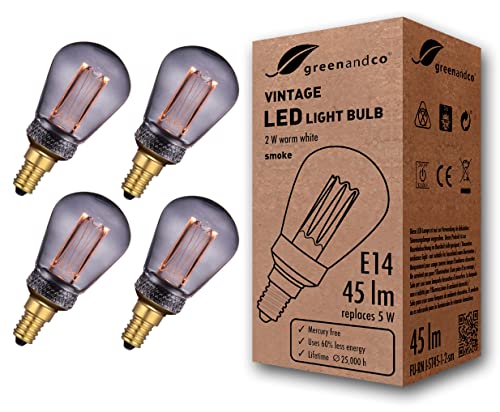 4x greenandco® Vintage Design LED Lampe zur Stimmungsbeleuchtung E14 ST45 Edison Glühbirne 2W 45lm 2000K smoke extra warmweiß 320° 230V flimmerfrei nicht dimmbar 2 Jahre Garantie