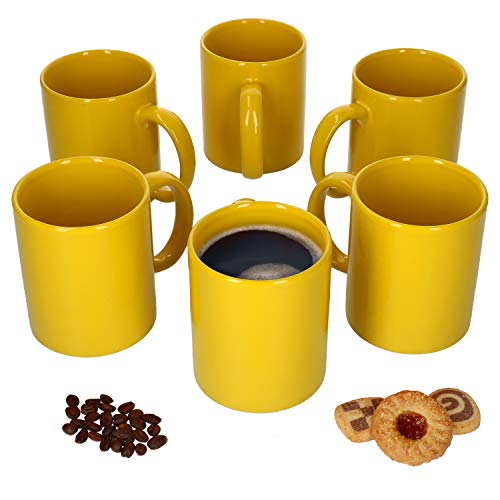 Van Well 6er-Set-Kaffeetassen Zylindrisch I Porzellan-Tasse groß - in diversen Farben I pflegeleichtes Tassen-Set - für Spülmaschine & Mikrowelle geeignet I 375 ml Kaffeebecher Gelb 6 Stück