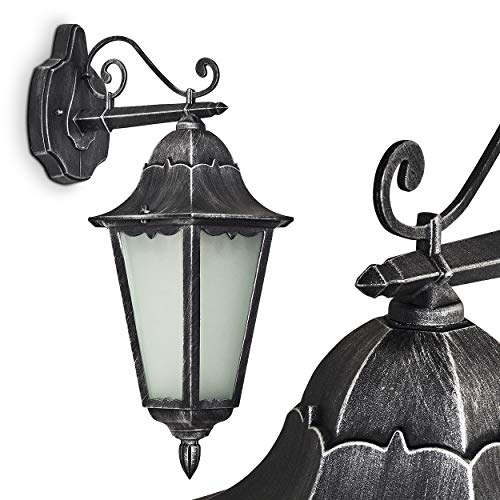 Außenwandleuchte Lignac FROST aus Metall schwarz/silber und Milchglas, Wandlampe für Außenfassade, Hof, Einfahrt, Balkon, Terrasse