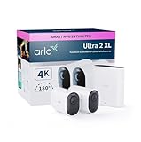 Arlo Ultra 2 XL Überwachungskamera Aussen WLAN, 2er Set, 12-Monate Akkulaufzeit, Kabellos, 4K UHD Qualitätsprodukt, 180°, Spotlight, Nachtsicht, Bewegungsmelder, Alarm Sirene, SmartHub Enthalten