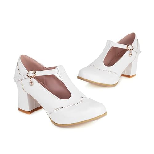 VIPAVA Damen Oxford-Schuhe Round toe shoes ladies high heels women shoes woman pumps (Color : White, Size : 10)