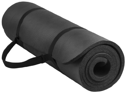 Everyday Essentials Yogamatte mit Tragegurt, 1,27 cm, extra dick, hohe Dichte, reißfest, Schwarz