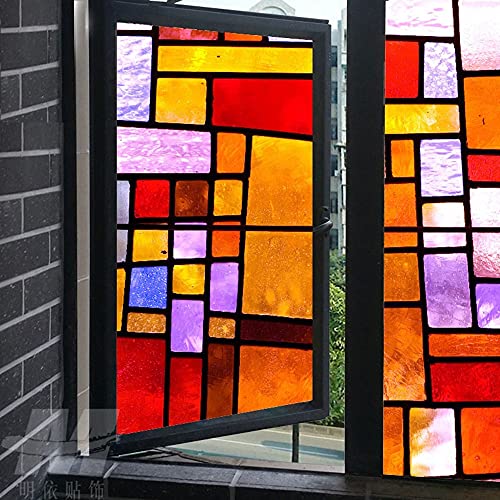 Fensterfolie Blickdicht Sichtschutzfolie Bunte Geometrische Glasfolie,70x100cm