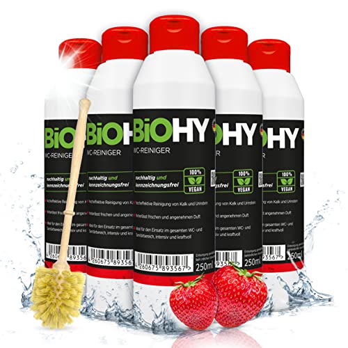 BiOHY WC-Reiniger (6x250ml Flasche) + Dosierer | EXTRA STARK | Profi bio Konzentrat | Dickflüssiges Reinigungs-Gel | Ideal gegen Urinstein