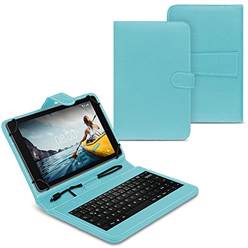 UC-Express Tastatur Tasche kompatibel für Medion Lifetab P10752 Hülle Keyboard Case Schutzhülle mit Standfunktion Tastatur QWERTZ Deutsches Layout USB, Farben:Türkis