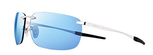 Revo Sonnenbrille Descend Z: Polarisierte randlose Gläser mit Bügeln aus Edelstahl, Gestell aus satiniertem Chrom mit blauen Gläsern