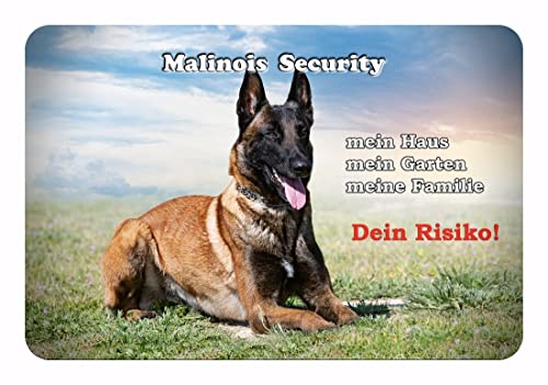 Merchandise for Fans Warnschild - Schild aus Aluminium Motiv: Malinois/Belgischer Schäferhund Security (02) - Größe: 30x40cm