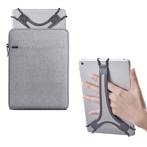 TFY Schutztasche Hülle mit Reißverschluss (Grau), Plus Bonus Handschlaufe Halterung (Weiß) für 7-8 Zoll iPad und Andere Tablets