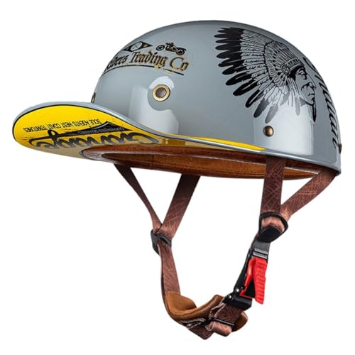 Motorrad Halbschalen Baseball Cap Helm Motorradhelm DOT/ECE-Zulassung Cruiser Chopper Scooter Helm Sturzhelme Für Erwachsene Männer Frauen Jet-Helm Rollerhelm Offener Helm 14,M:54-57CM