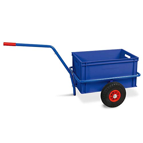 Handwagen mit herausnehmbarem Kunststoffkasten 600x400x320 mm, blau, pannensichere Reifen, Tragkraft 200 kg