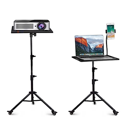 LUXBURG Laptop Projektor Bodenständer mit Maus Palette & Telefonhalter, Einstellbare Höhe von 76-153 cm / 30-60 Zoll, Multifunktionaler Stativständer Perfekt für Laptop, Projektor, DJ Geräte