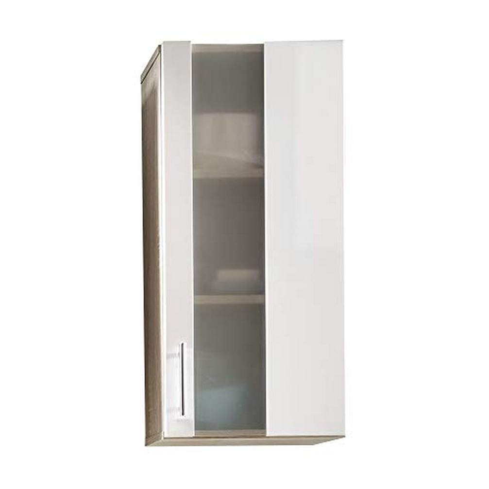 trendteam smart living - Hängeschrank Wandschrank - Badezimmer - Porto - Aufbaumaß (BxHxT) 33 x 70 x 21 cm - Farbe Eiche Sägerau hell mit Weiß und satiniertem Glas - 168850141