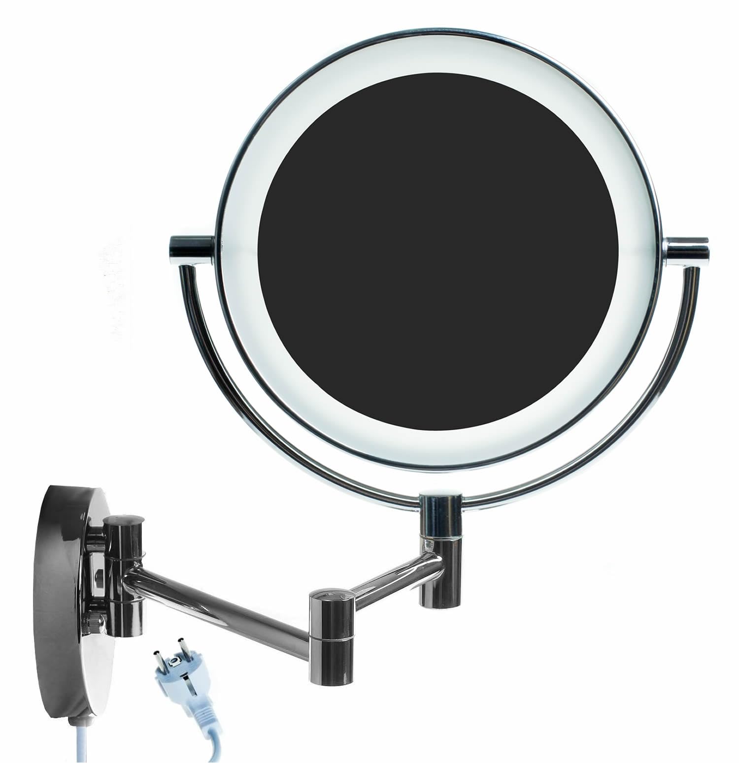 HIMRY LED Wandspiegel 10X Vergrößerung KosmetikSpiegel 8,5 Zoll, Wandmontage Beleuchtet Make-up Rasieren Spiegel, Arm Verstellbar, Doppelseitig Badezimmerspiegel Echtes Metall Verchromt KXD3129-10x