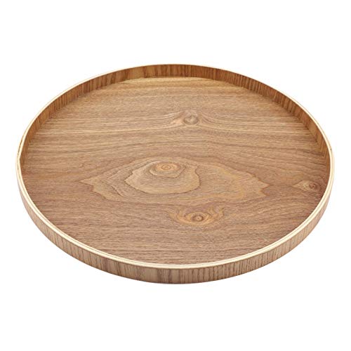 Runde Serviertablett, Bambus Holz Serviertablett Platte Vintage Farbe ungiftig für Tee Set Obst Lebensmittel(33cm)