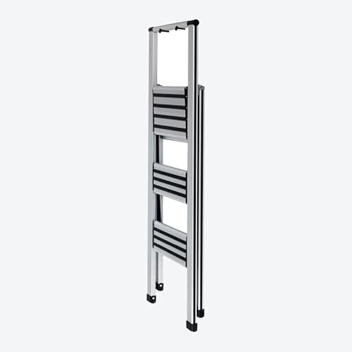 Hagen Grote 3-Stufen-Leiter, Aluminium mit Kunststoff, 44 x 64,5 x 122 cm (B/T/H), zusammengeklappt nur 44 x 5,5 x 131cm (B/T/H), 6 kg leicht, stabil und sicher
