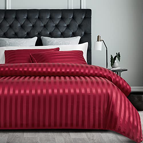 Damier Satin Bettwäsche 135x200 4 teilig Rot Streifen Bettbezug Set Seidig Glänzend Hochwertiges Satin Deckenbezug mit Verdecktem Reißverschluss und 2 Kissenbezüge 80 x 80 cm