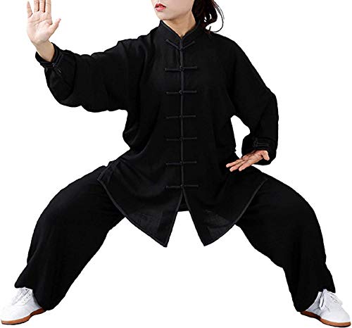 Tai Chi Anzug Herren,Baumwolle Und Leinen Tai Chi Kleidung Unisex Kampfsport Kleidung Kung Fu Kleidung Für Männer Und Frauen (EIN Set),Black-S