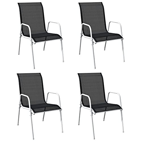 CKioict Küchenstühle Esszimmerstühle Strandkörbe Stapelbare Gartenstühle 4 STK. Stahl und Textilene SchwarzGeeignet für Terrassen, Rasenflächen, Bauernhäuser
