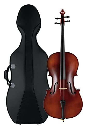 Classic Cantabile Brioso Cello 4/4 Set (4/4 Violoncello, Decke aus massivem Fichtenholz, Boden& Zargen aus geflammtem Ahorn, inkl. Trolley-Leichtkoffer und Bogen)