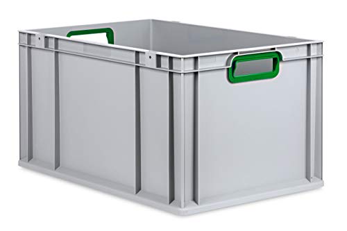 aidB Eurobox NextGen Color grün, 600x400x320 mm, Griffe offen, robuste Plastikbox aus Kunststoff mit ergonomischen Griffen, stapelbare Kunststoffkiste, ideal für die Industrie