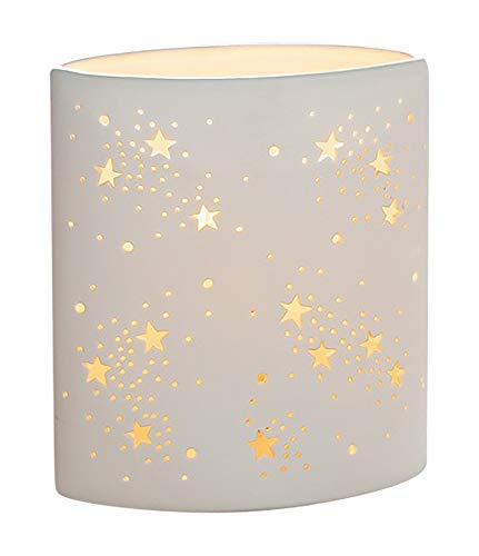 GILDE Lampe Ellipse Sterne - Porzellan- mit Lochmuster im Prickellook Höhe 16 cm