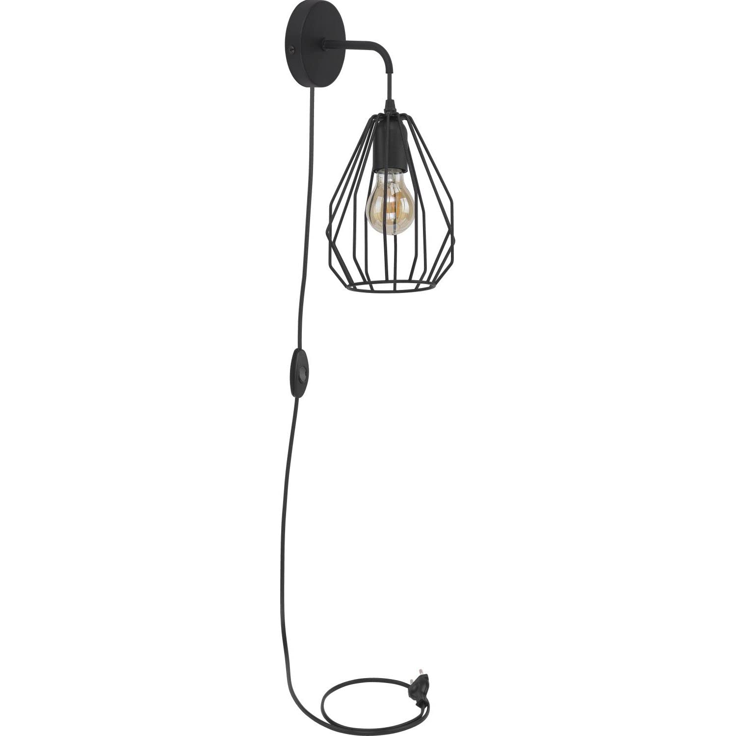Licht-Erlebnisse Wandleuchte mit Kabel Stecker & Schalte aus Metall Käfig-Leuchte in schwarz E27 wechselbar EU Produkt für Schlafzimmer Wohnzimmer Wandlampe Innen