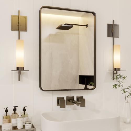 IDEALHOUSE Badezimmerspiegel, Wandmontage, rechteckiger Spiegel, HD-Harz-Kosmetikspiegel, gehärtetes Glas, Rahmen aus Aluminiumlegierung (horizontal/vertikal)