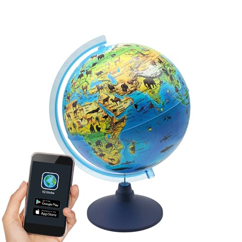 alldoro 68620 3D Lexi Ø 25 cm mit Smartphone IQ Globe App, Leuchtglobus mit LED Lampe ohne Kabel, Kinderglobus mit Tieren, Weltkarte geographisch, Tierglobus beleuchtet, Kinder ab 3 Jahre, Zoo Globus