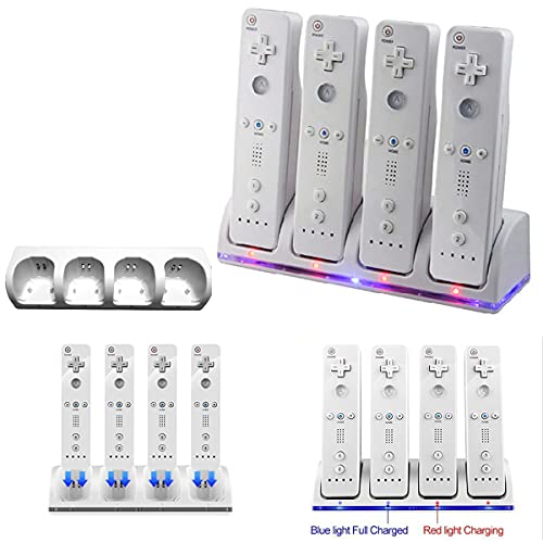 Yolispa Ladestation für Wii- Controller mit 4 Wiederaufladbaren Batterien Und LED- Anzeigen
