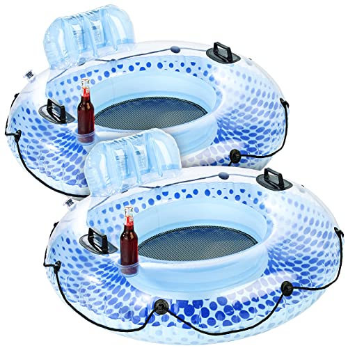infactory Pool-Sessel: 2er-Set aufblasbare Schwimmringe mit Rückenlehne und Getränkehalter (Pool Schwimmring)