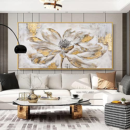 Abstrakte goldene Blumen Leinwand Malerei moderne Kunst Poster und Drucke nordische Wandkunst Bilder für Wohnzimmer Dekoration 80 x 160 cm rahmenlos