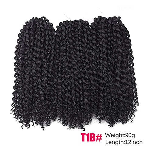 Perücke Synthetische Ombre Hair Perücke, Häkeln Sie Flechtenhaar 8"12" Kurzer lockige Zöpfe Erweiterungen für Frauen für Party (Color : T1B)