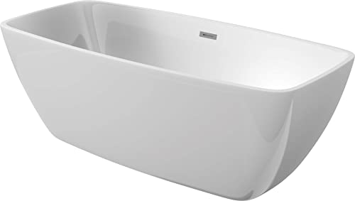 VBChome Badewanne 150x72 cm Weiß Acryl SET Premium Rechteckig Badewanne Freistehend Eingebauter Überlauf Siphon Inklusive Modern Komfort Elegant Top Qualität